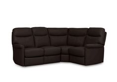 a black leather sectional sofa with reclinings on the back and armrests