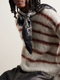 Acne Studios' square scarf is made from silk-twill and printed with a contemporary interpretation of Victorian lace. Wear it knotted or draped across your shoulders. Silk Twill Scarf, White Scarves, Printed Silk Scarf, Victorian Lace, Black Accessories, Scarf Men, Silk Twill, Cotton Voile, Wool Scarf