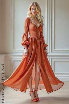 Olivia Mark - Vibrant Rust Floral Long Sleeve Wrap Front Maxi Dress Bridesmaid Dresses Floral, Burnt Orange Bridesmaid, Burnt Orange Bridesmaid Dresses, Orange Bridesmaid, Orange Bridesmaid Dresses, Living Art, Dresses Floral, Feminine Beauty, Long Sleeve Maxi