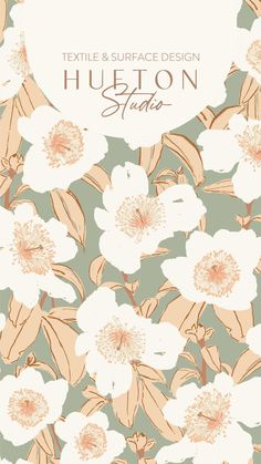 a floral background with white flowers and green leaves on the bottom right corner, in pastel colors