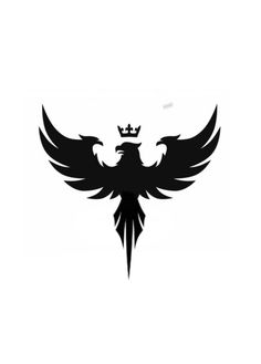 an eagle with a crown on it's head is shown in black and white