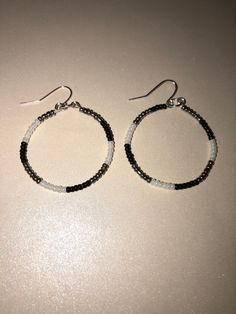 Fish hook hoop earrings with black, white, and grey seed beads. Beaded Hoop Earrings, Beaded Hoops, Jewelry Earrings Hoops, Fish Hook, Cincinnati, Making Ideas, Seed Beads, Etsy Earrings, Etsy Accessories