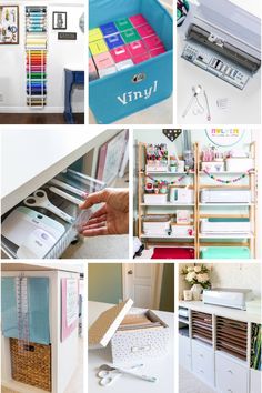 many different types of crafting supplies are arranged in this collage with the words vinyl