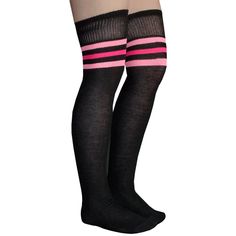 Trendy and athletic over the knee socks with 2 different colored pink stripes. Shop our entire collection of pink thigh highs. Chrissy’s Socks 877-862-6267 Pink Thigh Highs, Trendy Fitted Pink Knee-high Socks, Pink Casual Knee-high Socks, Pink Striped Thigh High Socks, Cheap Stretch Pink Knee-high Socks, Striped Thigh High Socks, Black Thigh High, Goth Fashion Punk, Emo Dresses