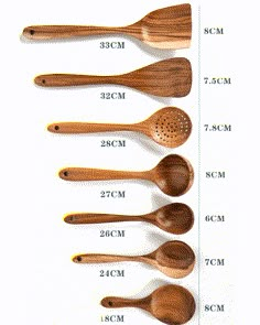 wooden measuring spoons with different sizes and shapes for measuring the size of each spoon