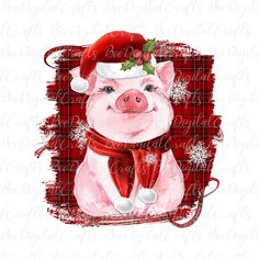 a pig wearing a santa hat and scarf