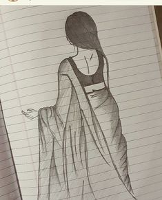 a pencil drawing of a woman in a dress on lined paper with the caption, i am not sure what this image is