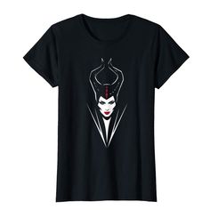 a black t - shirt with the image of maleficent in white on it