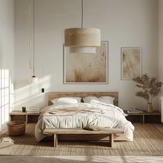 a bed sitting in a bedroom on top of a wooden floor