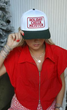 For the one and only, Holiday Cheer Meister! You know the one! This white and green trucker hat features a red embroidered badge style graphic for the one who spreads the most Christmas cheer. WE ONLY OFFER STORE CREDIT FOR RETURNS! Feel free to email us at orders@shopriffraff.com or DM us with any questions regarding fit, styling, or our return policy in general. Please note that cotton trucker hats may be prone to fade over time due to sunlight or bleed due to moisture. Valentines Trucker Hat, Christmas Trucker Hat, Green Trucker Hat, Free People Swim, Christmas Hats, Embroidered Badges, Tshirt Ideas, Love Hat, Gameday Outfit