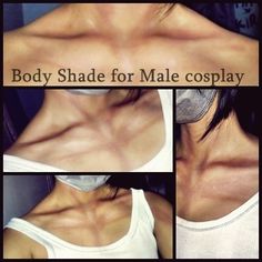 Cosplay Tutorial: Male Body Shade by KeiCosplay How to shade your skin to show muscle and body curves Steps: 1. Use powder to brighten your skin (if needed) 2. Use dark brown eyeshadow to make a basic... Fantasy Make-up, Lara Croft Cosplay, Shades For Men, Festival Make Up, Drag Make-up, Drag King, How To Shade