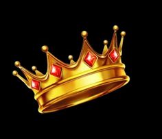 a golden crown with red stones on it's sides, against a black background