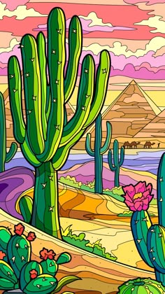 an image of a desert scene with cacti