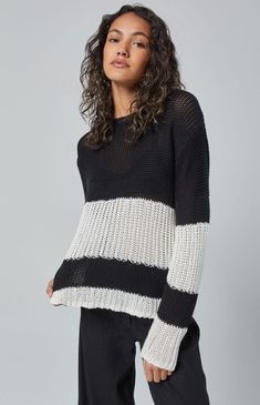 Tatum Sweater | Black – Alp N Rock Weave Pattern, Long Vests, Wide Leg Linen Pants, Black Bralette, Open Weave, Oversized Silhouette, Sweater Black, Moto Jacket