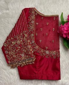 Hand embroidered ready made pure raw silk saree blouse / crop top/stitched saree blouse usa /purple hand saree blouse/ hand embroidered blouse/zardosi blouse/red heavy bridal saree blouse/ pure silk blouse/ red wedding heavy maggam work blouse        It is very true that a perfect blouse is the one which makes your saree look stand out !! If you find one of such a style that you have been wanting to have then dont let it go !! we carry such unique trending blouses that instantly add a stylish look to any saree !!     Well..!! we understand that you may not get in your desired size/pattern, here you go with customization according to your size/pattern which we can deliver in 1-2 weeks of time period !!      Here is a beautiful pure raw silk heavy Hand embroidered saree blouse in red  color Stones Work Blouse, Cheap Resham Embroidery Blouse For Puja, Maroon Embroidery Blouse, Red Silk Saree Blouse Designs, Red Embroidered Blouse, Red Lehenga With Unstitched Blouse In Tissue Silk, Fitted Tissue Silk Red Blouse Piece, Silk Blouse With Dabka Work For Weddings, Red Blouse Embroidery Designs