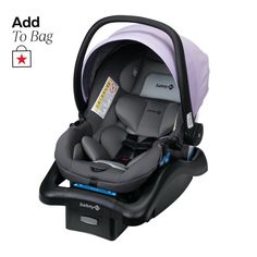 an infant car seat with the tag on it