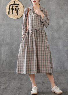 Women Notched drawstring linen cotton Tunics Fashion Ideas green plaid – SooLinen Tunik Linen, Cotton Dress Summer Casual, Green Plaid Dress, Loose Dresses, Organic Cotton Fabric, Loose Dress, Green Plaid, Plaid Dress, Linen Dresses