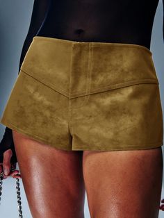 PU Leather Suede Low Waisted Mini Shorts Yellow Casual   Woven Fabric Plain Track Shorts Non-Stretch  Women Clothing, size features are:Bust: ,Length: ,Sleeve Length: Mini Skirt Winter, Yellow Tank Top, Winter Skirt, Fashion Tights, Track Shorts, Shorts Casual, Mini Shorts, Low Waisted, Office Fashion