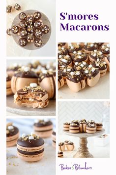 the collage shows different types of cakes and pastries with chocolate frosting on them