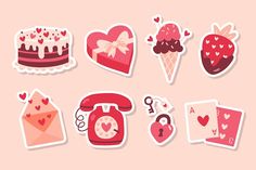 valentine's day stickers on a pink background