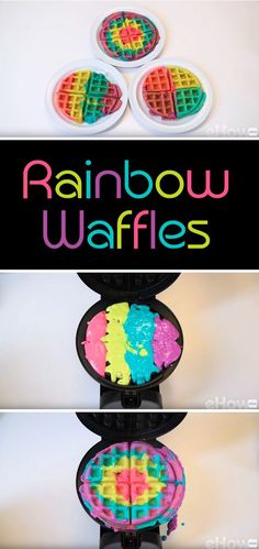 rainbow waffles are stacked on top of each other with the words rainbow waffles above them