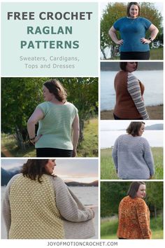 the free crochet raglan sweater pattern is shown