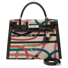 Hermès Cavalcadour Toile and Black Swift 32 cm Kelly Limited Edition For Sale at 1stDibs Kelly Sellier, Hermes Box, Leather Satchel, Leather Interior, Top Handle, Black Silver, Top 10, Swift, Zip Pockets