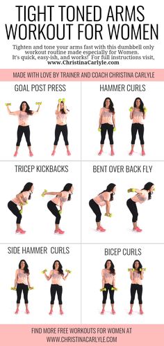 an image of a woman doing exercises for her arms and legs with the words, tight toned