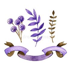 Purple floral elements on a white background. Purple ribbon. Watercolor illustration for design, cards, invitations. royalty free stock image Background Purple, Design Cards, Vector Logo Design, Floral Elements, Purple Ribbon, Purple Floral, Watercolor Illustration, Vector Logo, Stock Images Free