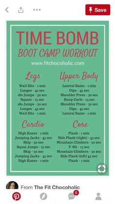 a green poster with the words time bomb boot camp workout