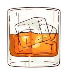 an image of a glass with ice cubes on the rim and orange liquid in it