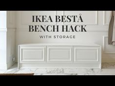 the ikea besta bench hack with storage is on display in a white room