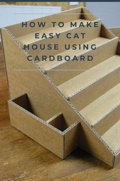 an open cardboard box with the words how to make easy cat house using card board