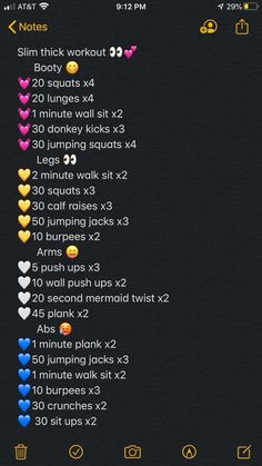 the workout log is displayed with hearts and numbers on it, as well as other items