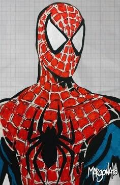 a drawing of a spider man in red and black