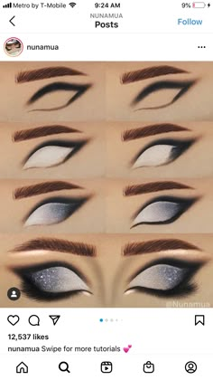 Drag Smokey Eye, Dark Eye Makeup Step By Step, Black And Silver Makeup Looks, Black And White Makeup Looks, Grey Makeup Looks, Drag Eye Makeup, Smoky Nails, Trendy Makeup Looks, Smoky Eyes Makeup