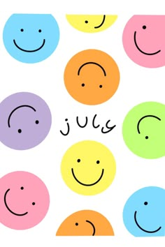 colorful circles with smiley faces and the words juju written in arabic