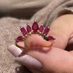 18k Gold Diamond Ruby Ring, Solid Gold Baguette Ruby Ring, Minimalist Promise Ring, Dainty Rose Gold Ring, Solitaire Ring For Her ★100% Satisfaction Guarantee ❤ ★Material: Solid Real Gold (not gold filled or gold plated) ★Gold Setting : 8K-333, 14K-585 or 18K-750 ★Marquise Cut Stone: 4 pieces - ( 4.00 x 2.00 mm - 4 pieces ( Ruby Marquise Created in Laboratory ) ★Baguette Cut Stone: 2 pieces - ( 4.00 x 2.00 mm - 2 pieces ( Ruby Baguette Created in Laboratory ) ★Drop Cut Stone: 1 piece - ( 5.00 x 3.00 mm - 1 piece ( Ruby Drop Created in the Laboratory ) ★Band Width : 1.20mm ★Natural Diamond Color and Clarity: F-SI 💎 ★ Diamond Color and Clarity F Color VS2 Clarity 💎 ★ Anti Allergic ★ Shipping with Product Certificate. ★ Free Express Shipping 🌎 ★Possibility of return within 2 weeks after de Gold Marquise Ruby Ring With Prong Setting, Fine Jewelry Marquise Cut Ruby Ring, Marquise Ruby Ring In Red, Marquise Ruby Ring In 14k Gold, Marquise Ruby Ring For Promise, Fine Jewelry, Minimalist Promise Ring, Rosegold Ring, Rubin Ring, Dainty Rose