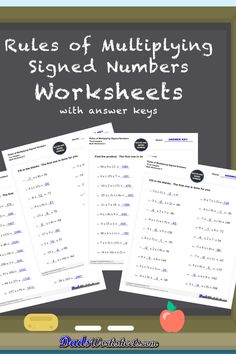 four rules of multiplying signed numbers worksheets with answer keys on the back