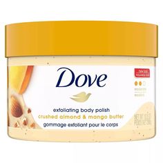 There’s one essential step for achieving smooth skin that shouldn’t be overlooked: exfoliation. So, gently buff away dry, dull skin while caring for your skin with Dove Crushed Almond and Mango Butter Exfoliating Body Polish. Made with ¼ moisturizing cream, this gentle exfoliating body scrub restores skin’s nutrients as it exfoliates, leaving your skin feeling silky smooth. With a smooth, easily spreadable texture, this Dove body exfoliator gives you beautifully creamy coverage while releasing a Dove Mango, Dove Exfoliating Body Polish, Exfoliating Body Polish, Sensitive Skin Body Wash, Severe Dry Skin, Dove Beauty, Dove Body Wash, Body Polish