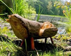 a piece of wood that has been carved into a log with two rings on it