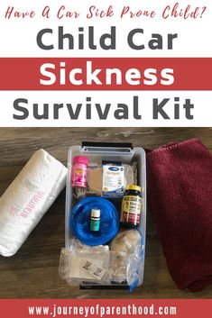 Have a car sick prone child? Here are the must have items to keep in your car in your child car sickness survival kit. Perfect to have on hand if a moment of motion sickness happens and you're dealing with a child vomiting or throwing up in the car. All the tips and items you'll be glad you have! Car Sickness Remedies For Kids, Car Sick Kit, Car Sickness Remedy, Baby Medicine, Car Activities, Kids Allergies, Car Emergency Kit