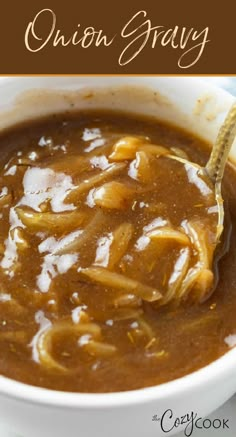 onion gravy in a white bowl Brown Onion Gravy, Gravy Homemade, Onion Gravy Recipe, Homemade Brown Gravy, Hamburger Sauce