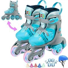 children roller skates with wheels and safety pads