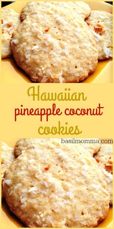 hawaiian pineapple coconut cookies on a yellow plate