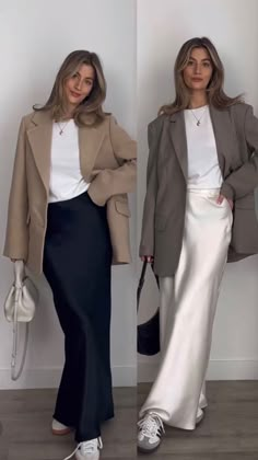 Chic Silk Skirt For Fall, Silk Skirt For Workwear In Fall, Fall Silk Skirt For Work, Silk Workwear Skirt For Fall, Elegant Beige Skirt For Fall, Spring Beige Satin Skirt, Chic Satin Skirt For Fall, Silk Midi Skirt For Fall, Elegant Cream Midi Skirt