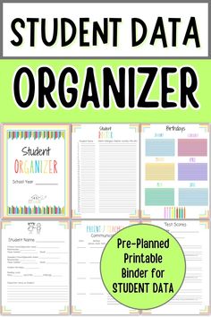 the student data organizer is shown with text overlays for students to organize and print