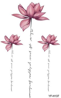 three pink flowers with words written on them