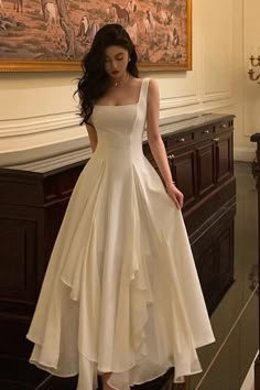 @uniquedresss_official Prom Dress Ankle Length, Square Neck Prom Dress, Dress Ankle Length, Elegant Evening Gown, Kdrama Fashion, Prom Dresses Elegant, Evening Dresses Online, Floor Length Prom Dresses, Prom Dress Inspiration