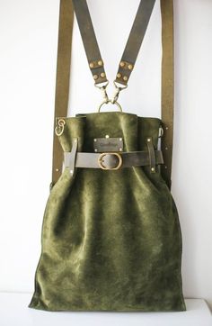 Green Leather Bag, Suede Backpack, Green Backpack, Backpack Vintage, Leather Backpack Purse, Vintage Backpacks, Convertible Backpack, Leather Bags Handmade, Leather Projects